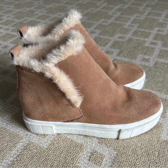 Dolce Vita Zanza Tan Suede Faux Shearling Platform Ankle Booties Cozy Size 9M - Picture 13 of 13